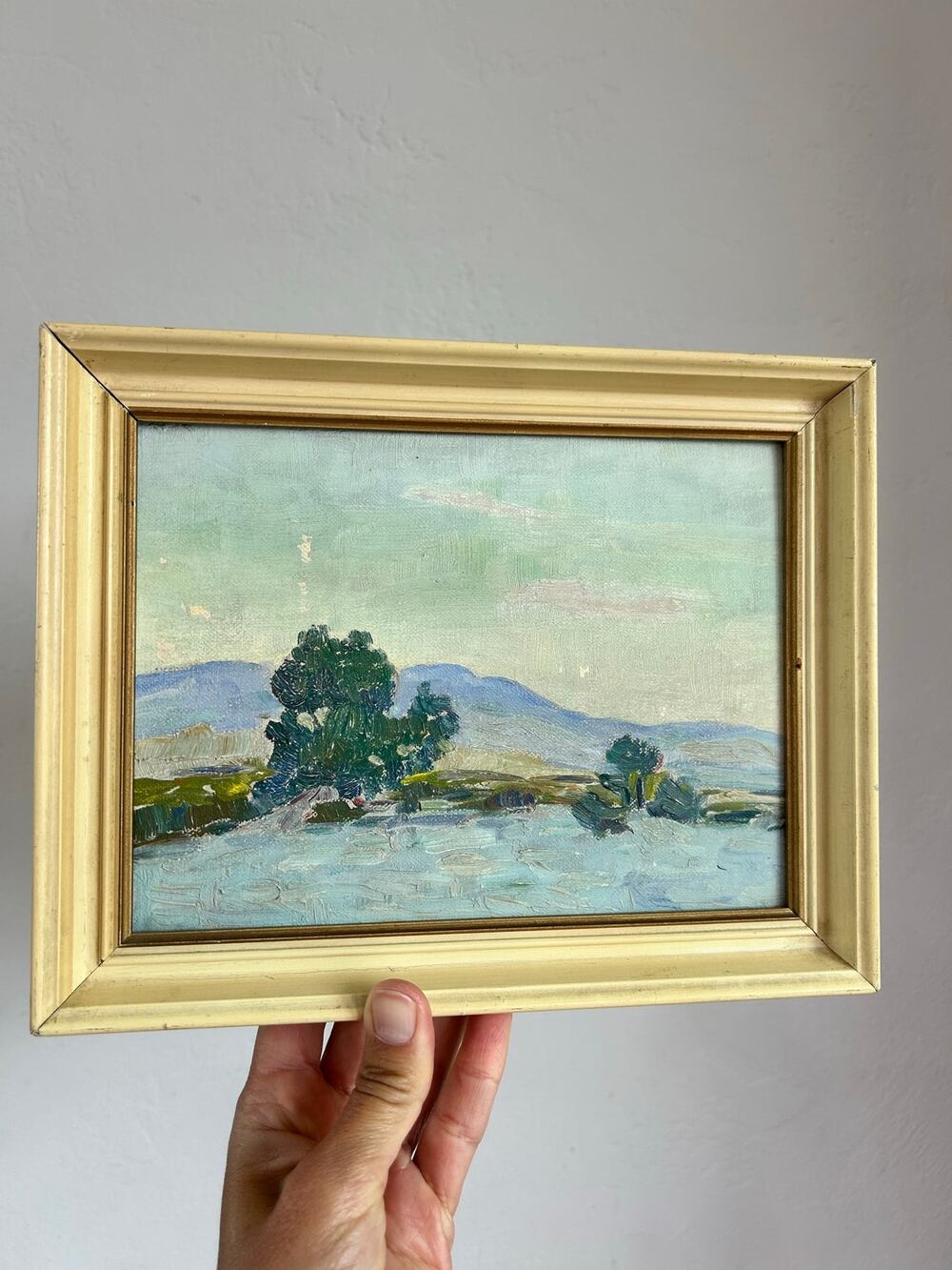 Vintage Original Landscape Oil Painting Gold Frame Mountain Scene